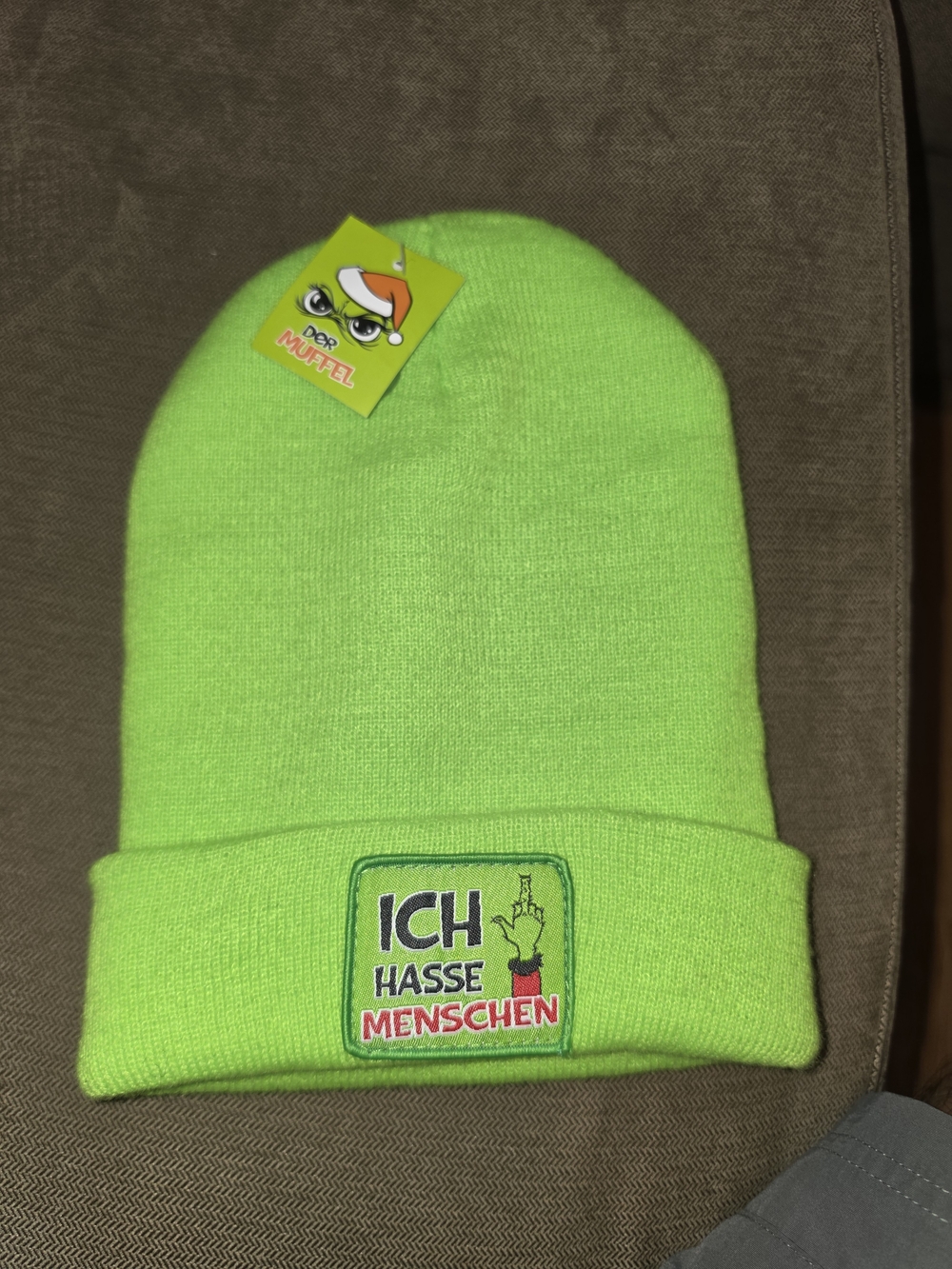 Neon Green  Beanie Hat - ICH HASSE MENSCHEN Patch